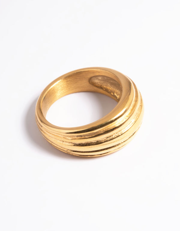 Waterproof Gold Plated Stainless Steel Line Detail Dome Ring