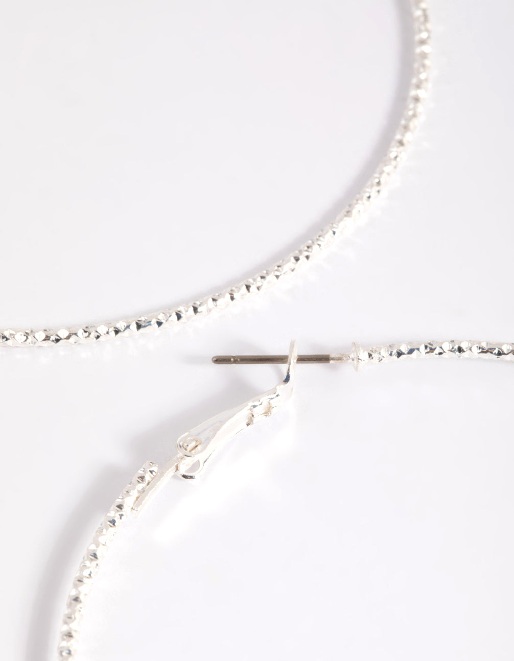 Silver 70mm Facet Textured Hoop Earrings