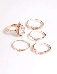 Rose Gold Cubic Zirconia Pear Ring 5-Pack - link has visual effect only