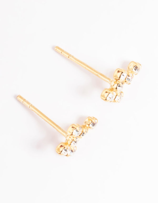 Gold Plated Sterling Silver Cubic Zirconia Cross Stud Earrings