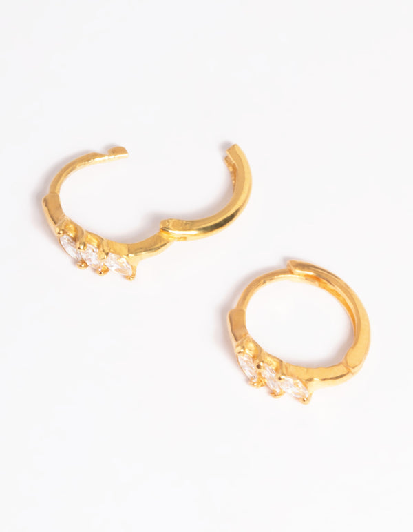 Gold Plated Sterling Silver Cubic Zirconia Four Stone Huggie Earrings