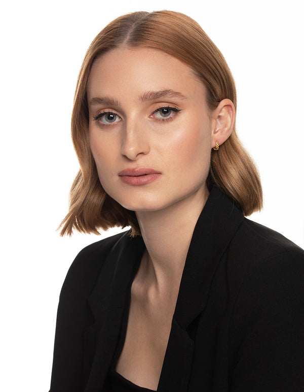 Gold Plated Sterling Silver leaf Detailed Huggie Earrings