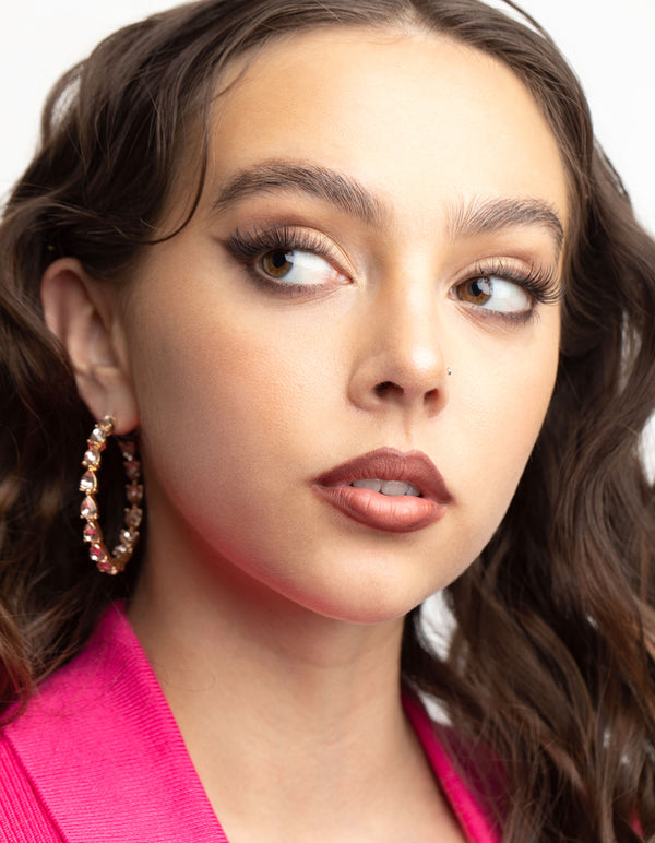 Gold Pear Stone Hoop Earrings
