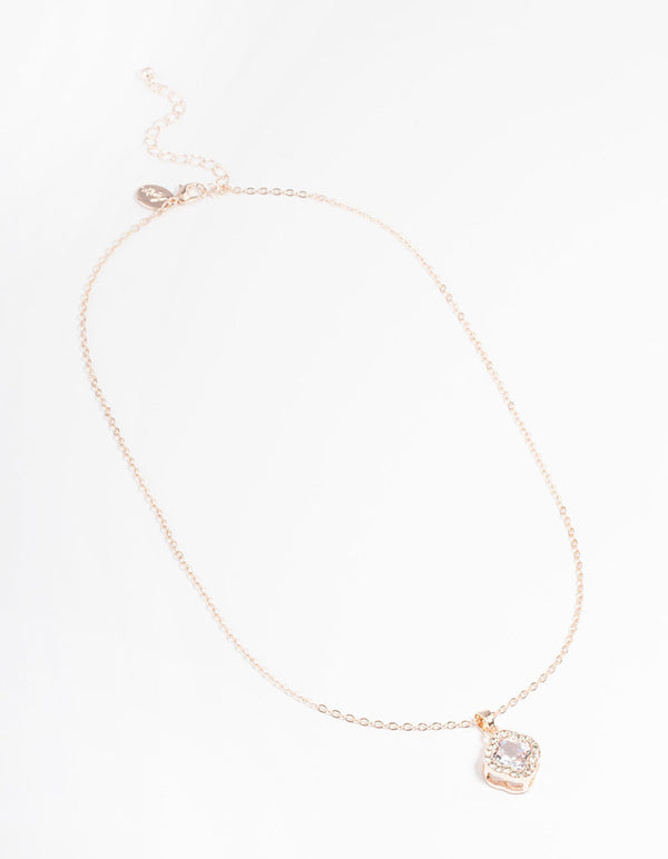 Rose Gold Cubic Zirconia Diamante Clover Necklace