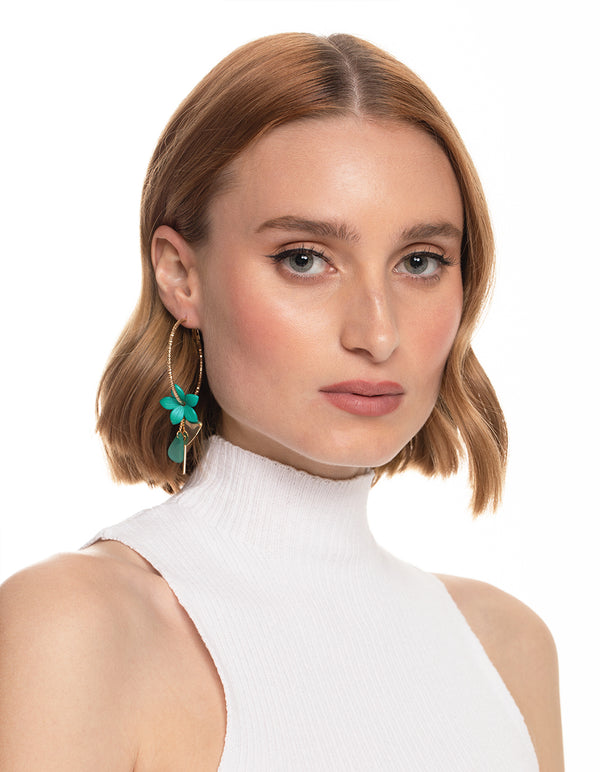Gold Disc & Flower Cluster Hoop Earrings