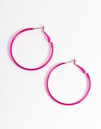 Pink Coated Metal Metallic Wide Hoop Earrings - link has visual effect only