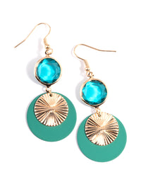 Gold Round Stone & Disc Drop Earrings - link has visual effect only