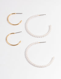 Gold Plain & Pearl Pack Earrings - link has visual effect only
