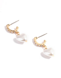 Gold Pearl Heart Huggie Earrings - link has visual effect only