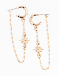 Gold Twist Chain Celestial Huggie Earrings - link has visual effect only