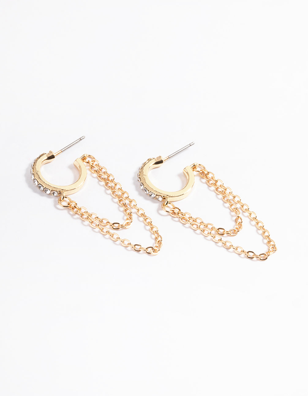 Gold Double Chain Diamante Huggie Earrings