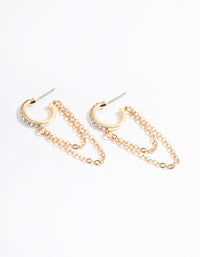 Gold Double Chain Diamante Huggie Earrings - link has visual effect only