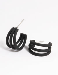 Black Triple Hoop Huggie Earrings - link has visual effect only