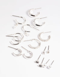 Silver Basic Stud & Hoop Earrings 8-Pack - link has visual effect only