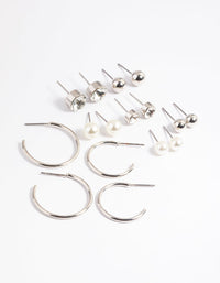 Silver Basic Stud & Hoop Earrings 8-Pack - link has visual effect only