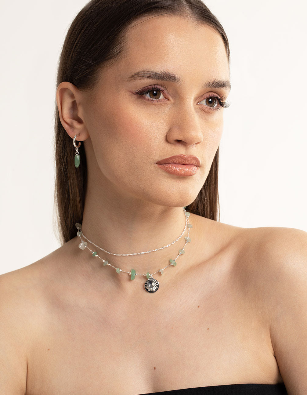 Silver Green Fluorite Mini Shard Hoop Earrings