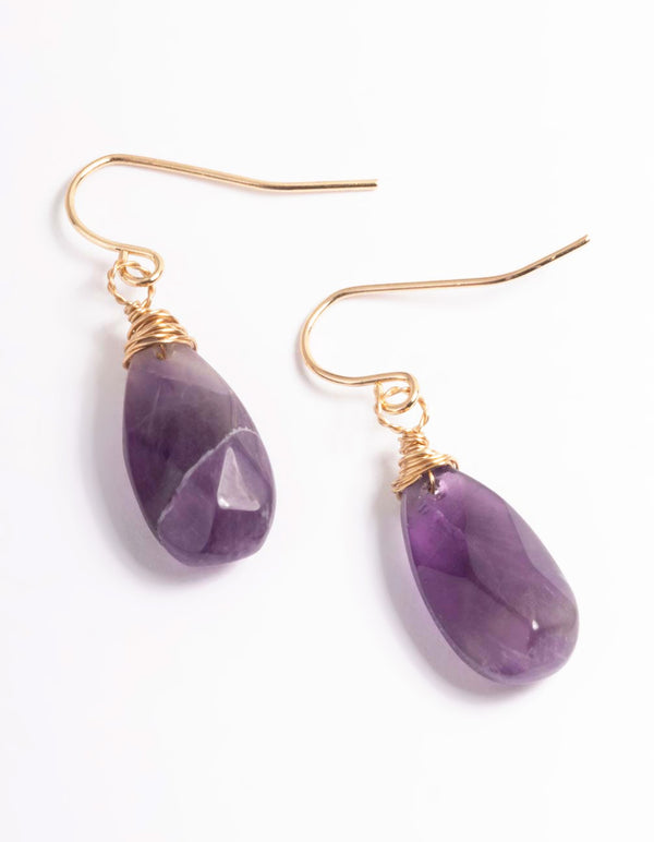 Gold Amethyst Wire Facet Drop Earrings