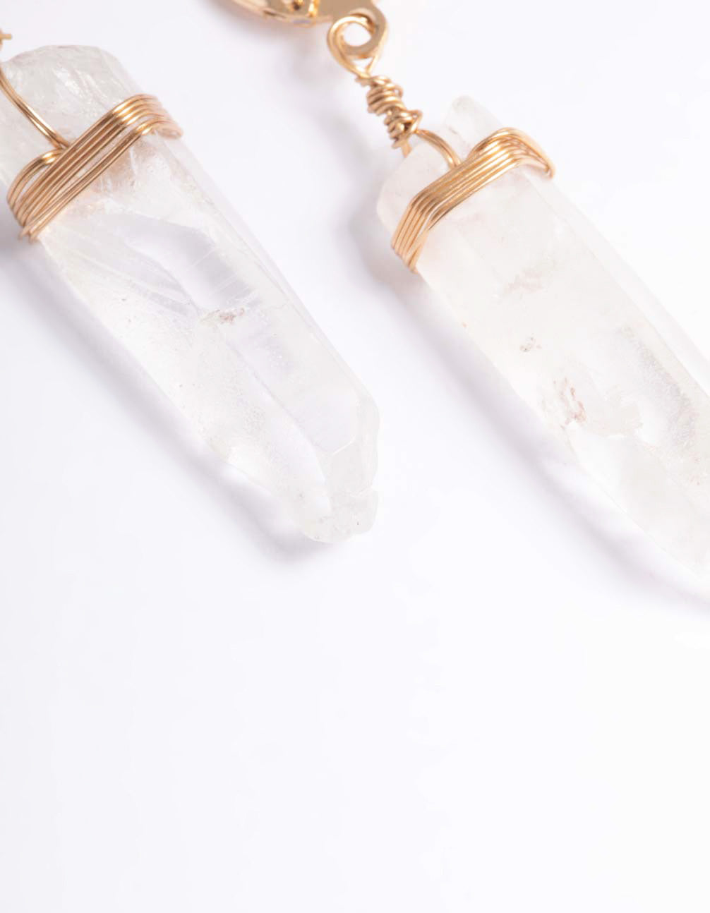 Gold Clear Quartz Raw Shard Huggie Earrings