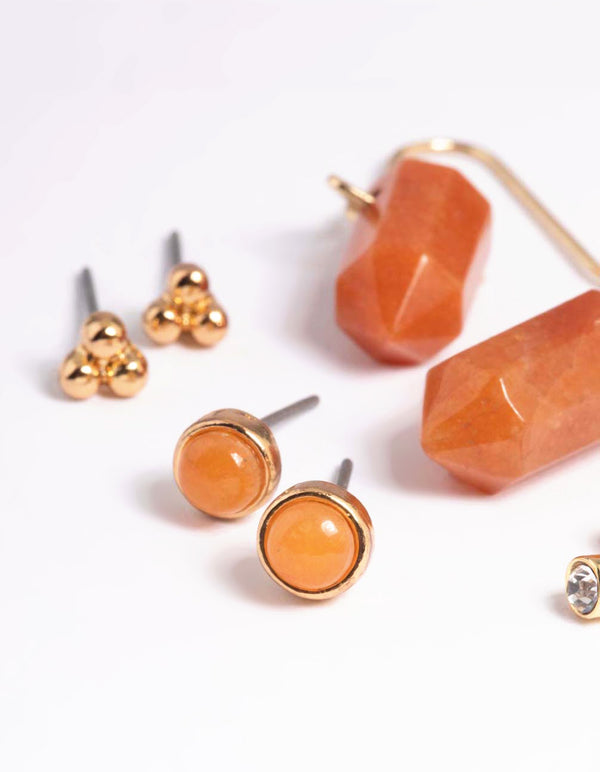 Gold Orange Shard Stack Earrings