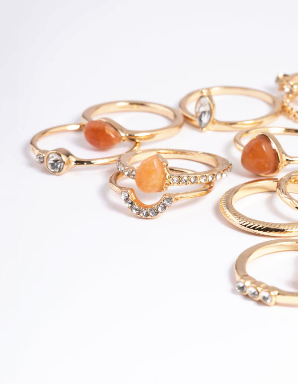 Gold Orange Diamante & Stone Ring