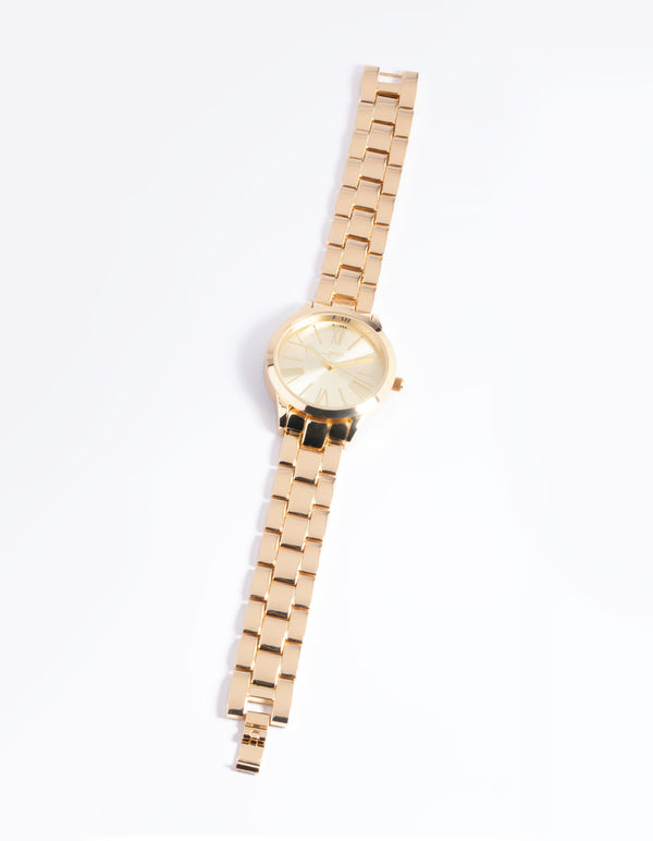 Gold Large Roman Link Watch