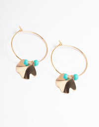 Gold Bead & Fan Wire Hoop Earrings - link has visual effect only