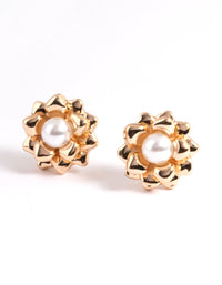Gold Pearl Flower Stud Earrings - link has visual effect only