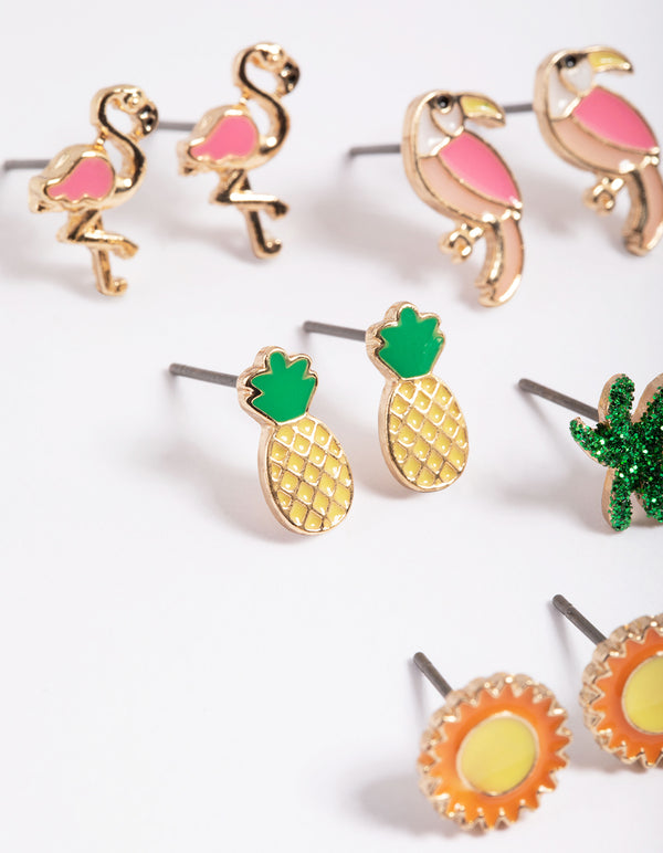 Kids Gold Tropicana Stud Earrings 6-Pack