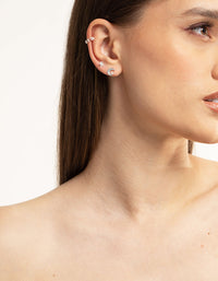 Silver Plated Cubic Zirconia Celestial Stud Earrings 6-Pack - link has visual effect only