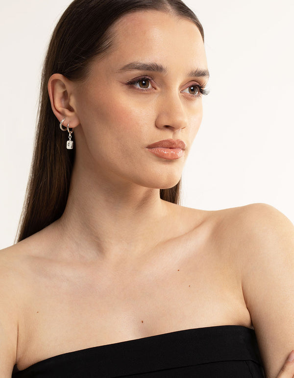 Silver Plated Brass  Cubic Zirconia Celestial Stud Earrings 6-Pack