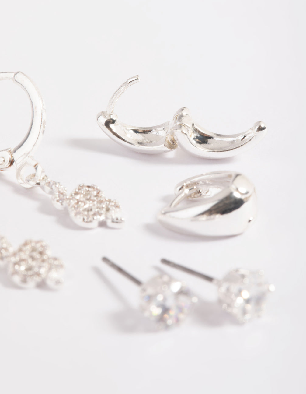 Silver Plated Cubic Zirconia Snake 6-Pack Earrings