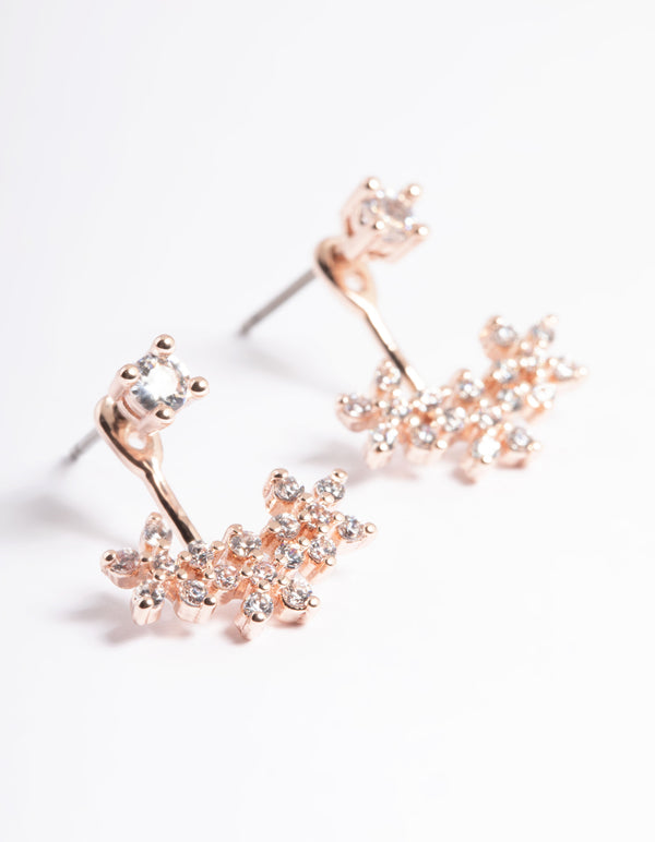 Rose Gold Plated Cubic Zirconia Flower Jacket Earring