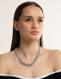 Silver Diamante Miami Chain Necklace - link has visual effect only