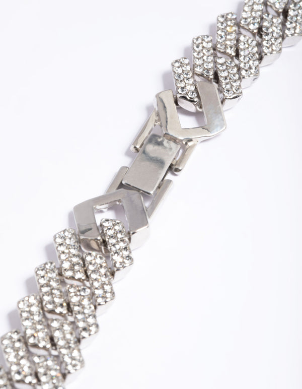 Silver Diamante Miami Chain Necklace