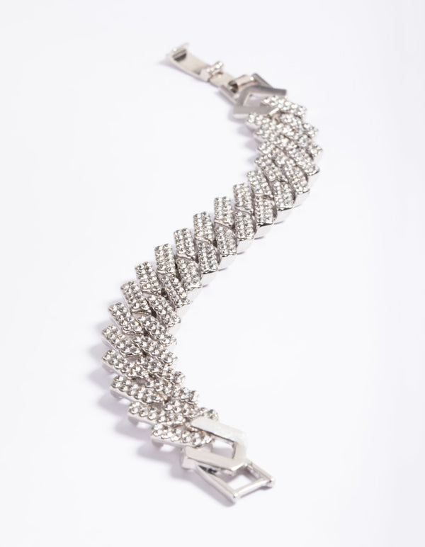 Silver Diamante Miami Chain Bracelet