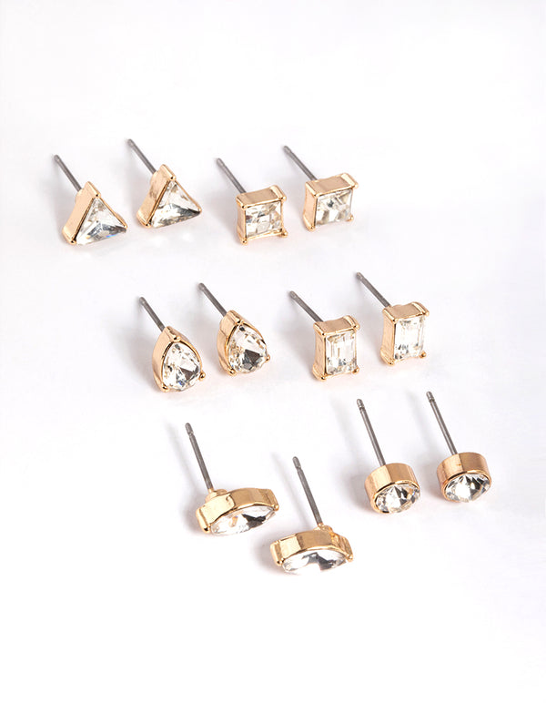 Gold Mixed Cut Diamond Stud Earrings 6-Pack