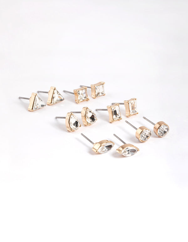 Gold Mixed Cut Diamond Stud Earrings 6-Pack