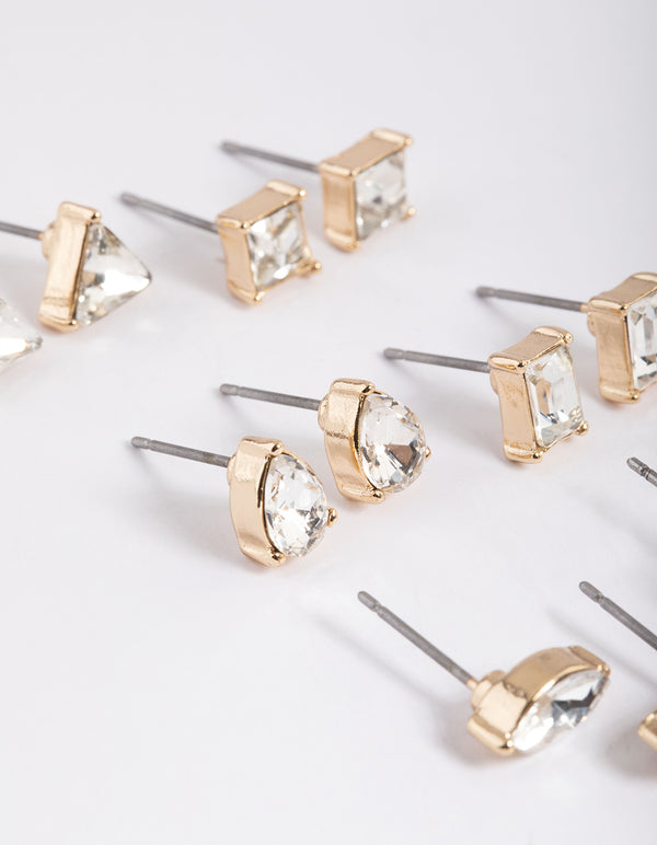 Gold Mixed Cut Diamond Stud Earrings 6-Pack