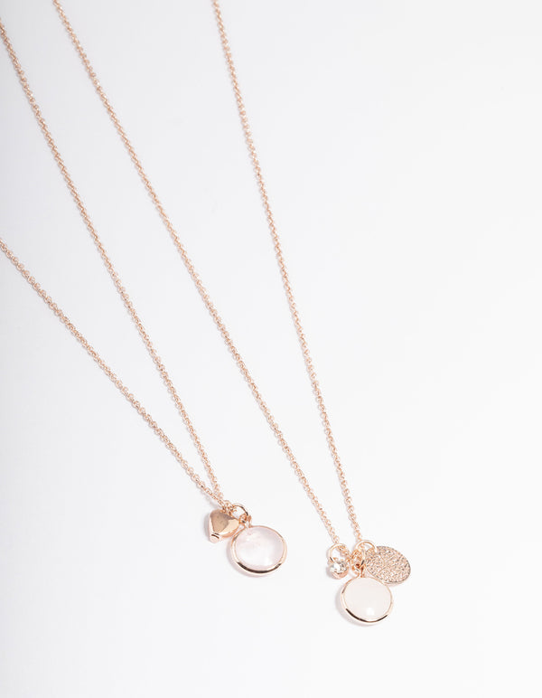 Rose Gold Clear & Rose Quartz Necklace Pack