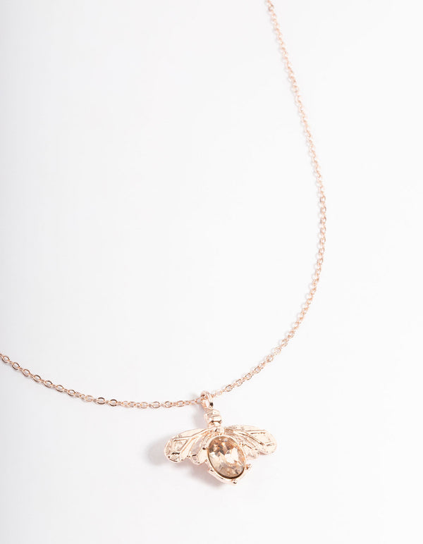 Rose Gold Diamante Bee Necklace
