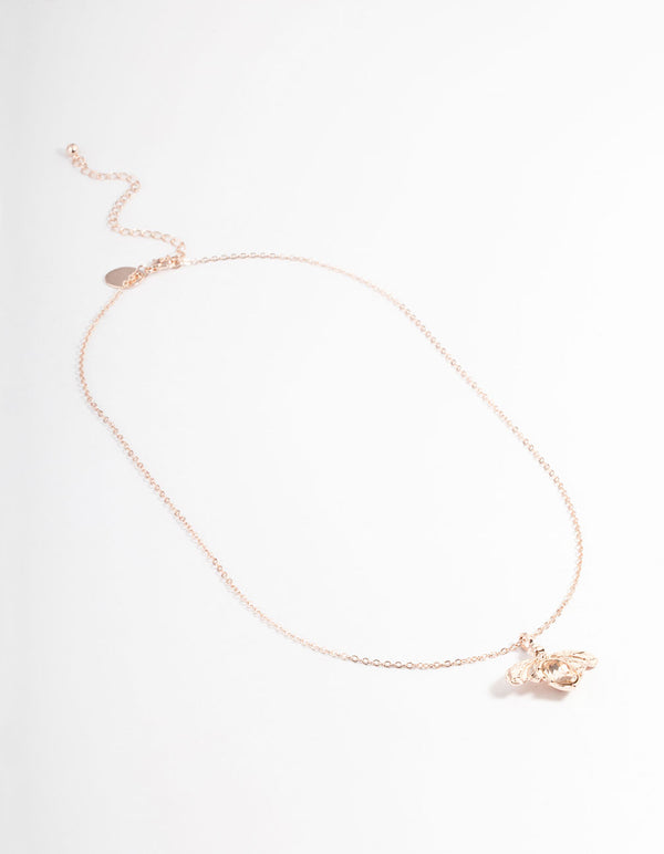 Rose Gold Diamante Bee Necklace