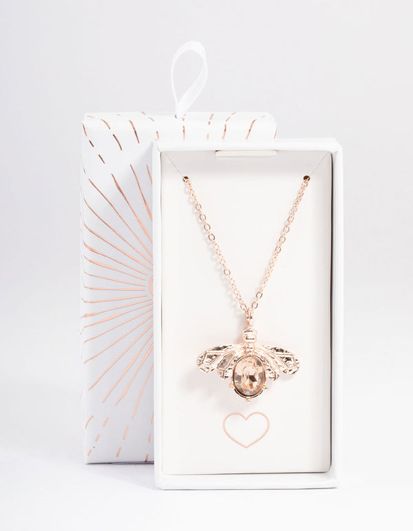 Rose Gold Diamante Bee Necklace