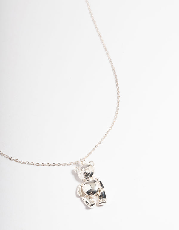 Silver Moving Teddy Bear Necklace