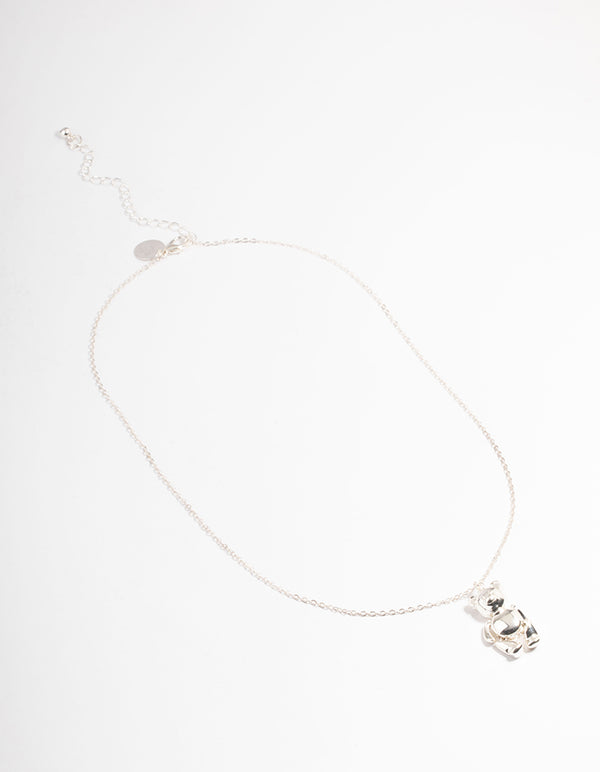 Silver Moving Teddy Bear Necklace