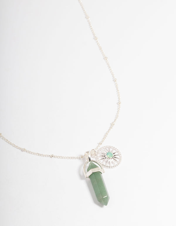 Silver Green Fluorite Shard Disc Necklace