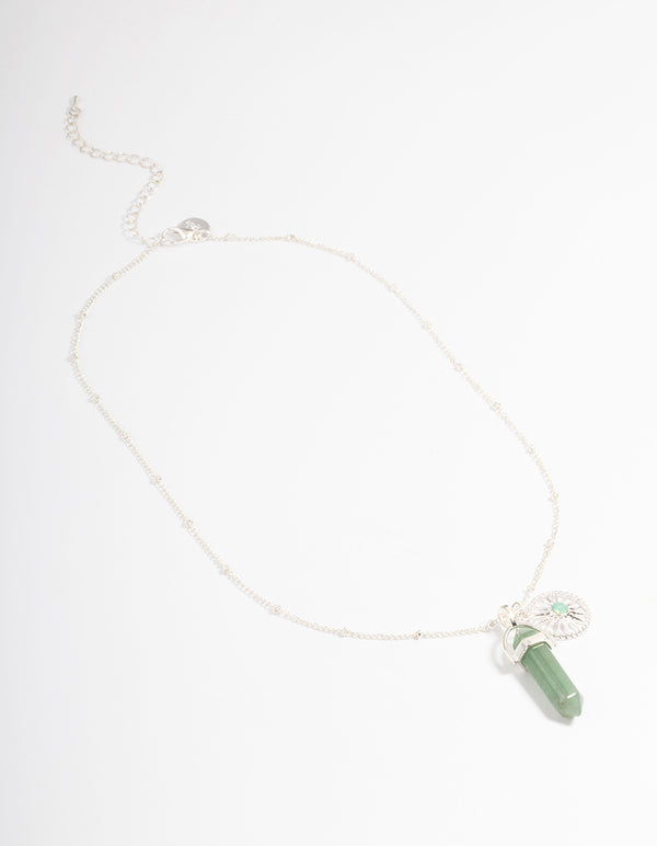 Silver Green Fluorite Shard Disc Necklace