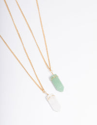 Gold Green Aventurine & Clear Quartz Mix Wrap Shard Necklace Pack - link has visual effect only