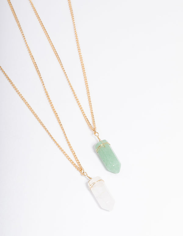Gold Green Aventurine & Clear Quartz Mix Wrap Shard Necklace Pack