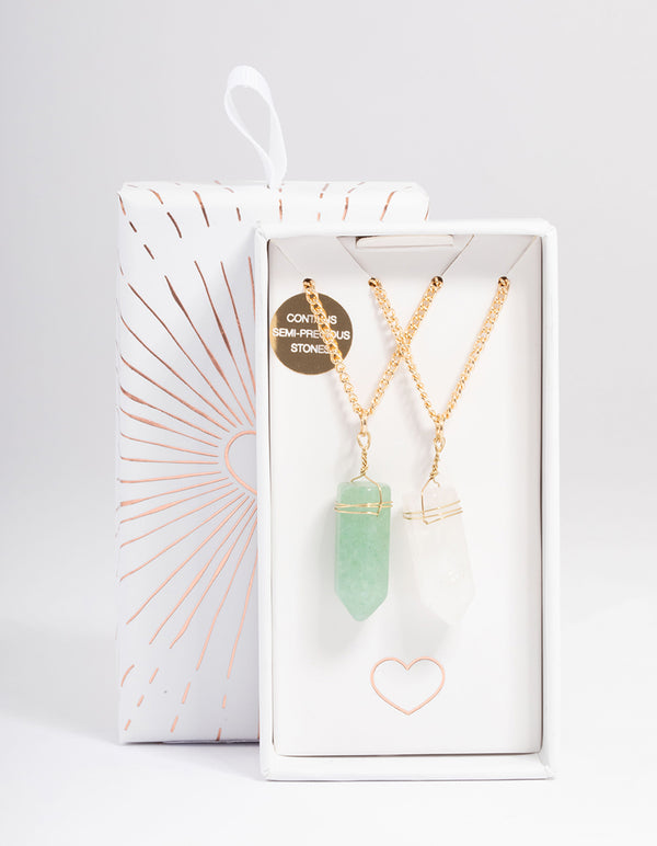 Gold Green Aventurine & Clear Quartz Mix Wrap Shard Necklace Pack