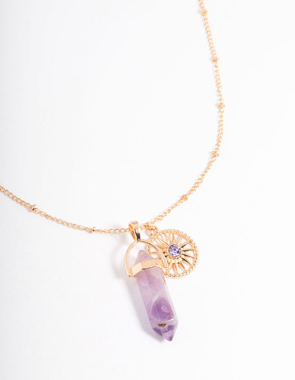 Gold Amethyst Shard Disc Necklace